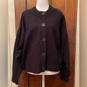 GAP Cardigan Sweater Large Black CashSoft Oversized Chunky Knit